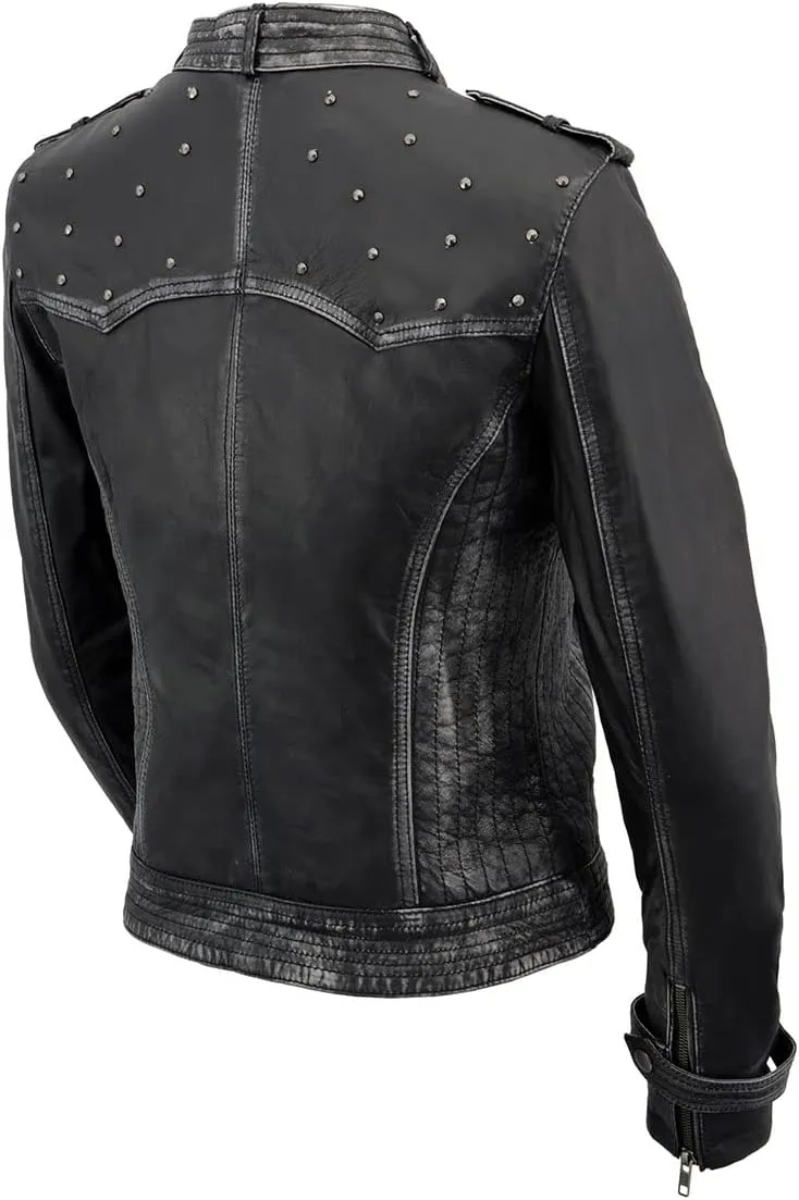 Milwaukee Leather SFL2840 Women's Maiden Black Premium Sheepskin Motorcycle Fashion Leather Jacket with Studs - Large
