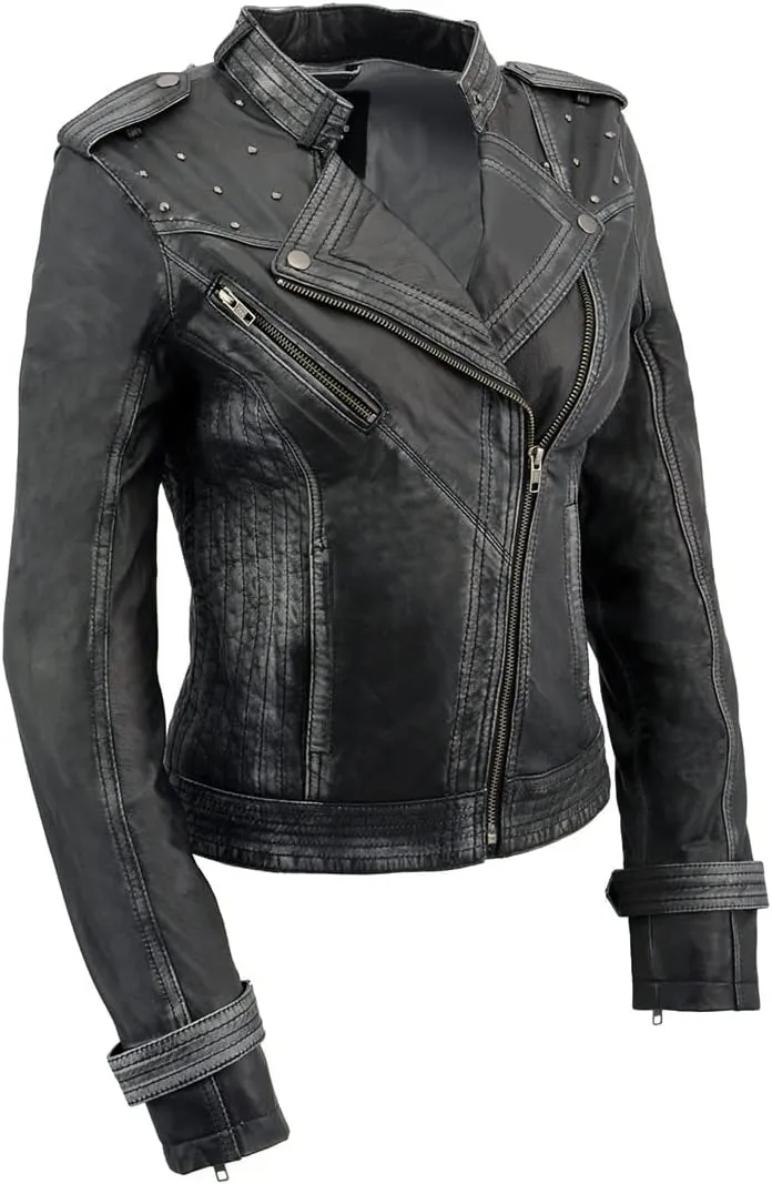 Milwaukee Leather SFL2840 Women's Maiden Black Premium Sheepskin Motorcycle Fashion Leather Jacket with Studs - Large
