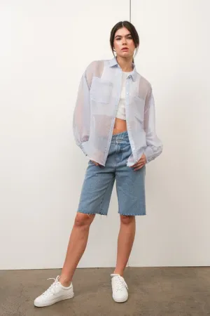 Mindy Sheer Stripe Button Down Oversize Blouse