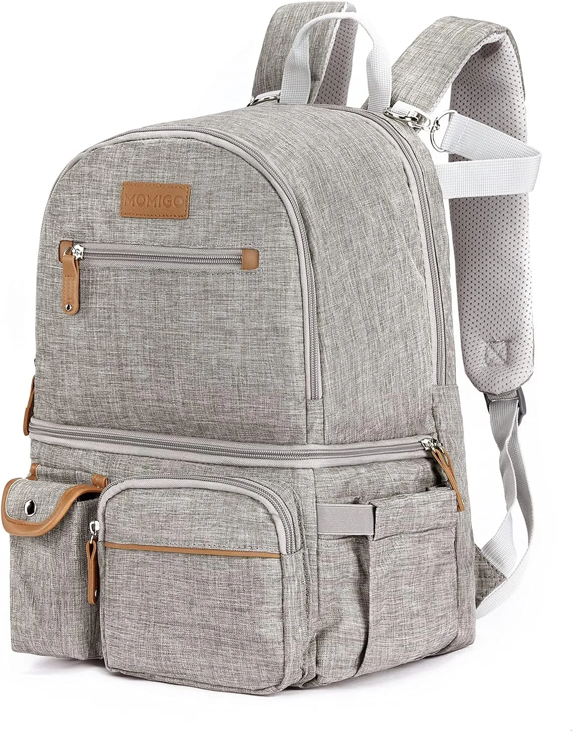 MOMIGO Breast Pump Backpack - Cooler and Moistureproof Bag Double Layer for Mother Outdoor Working Backpack with 13 Inch Laptop Compartment Fit Most Breast Pumps (Grey)