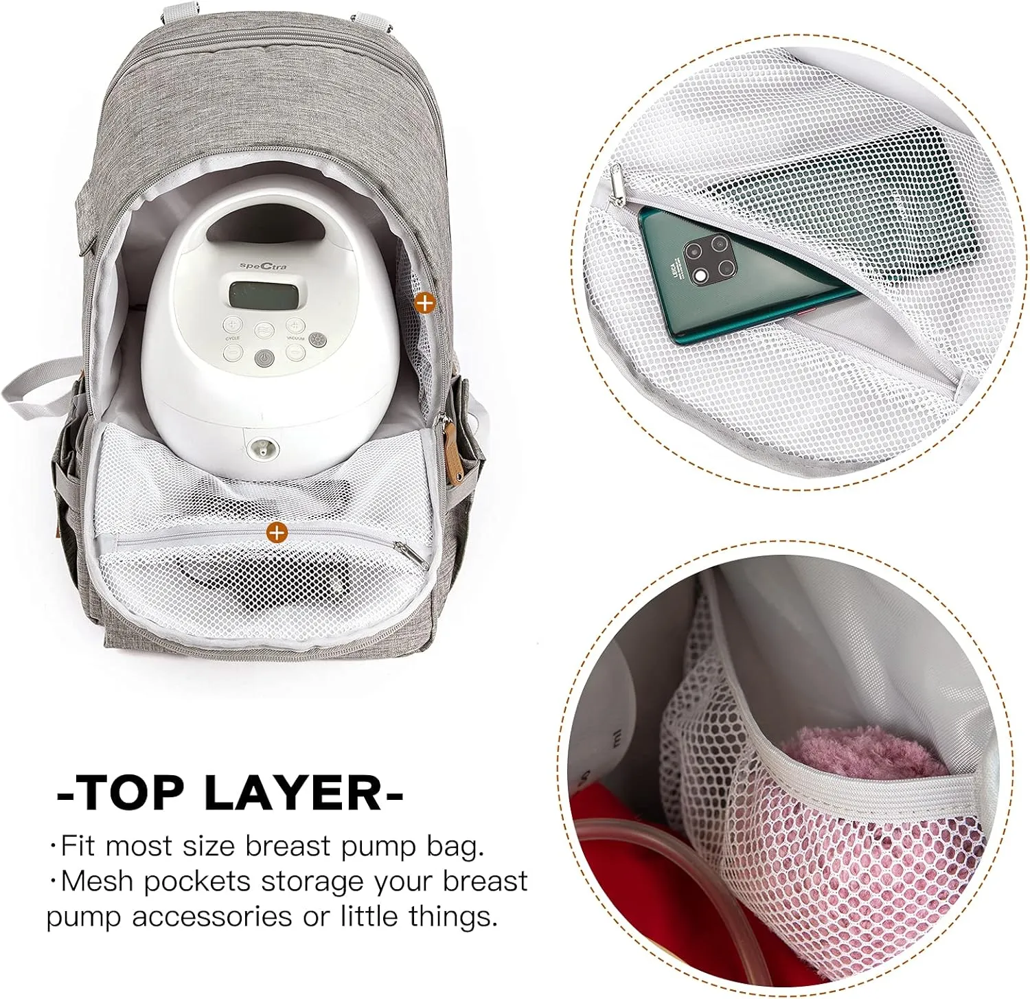 MOMIGO Breast Pump Backpack - Cooler and Moistureproof Bag Double Layer for Mother Outdoor Working Backpack with 13 Inch Laptop Compartment Fit Most Breast Pumps (Grey)