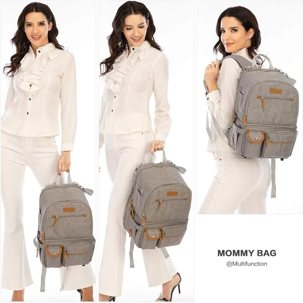 MOMIGO Breast Pump Backpack - Cooler and Moistureproof Bag Double Layer for Mother Outdoor Working Backpack with 13 Inch Laptop Compartment Fit Most Breast Pumps (Grey)