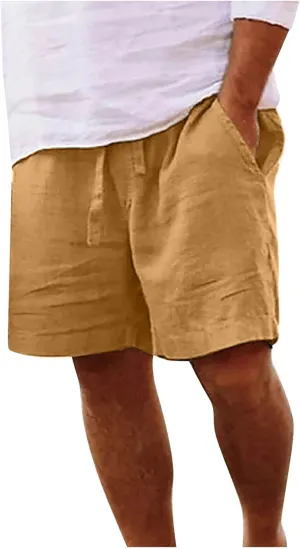 Muscularfit Men's Big & Tall Casual Drawstring Cotton Linen Shorts with Pockets - Regular Fit Stretch Work & Beach Shorts