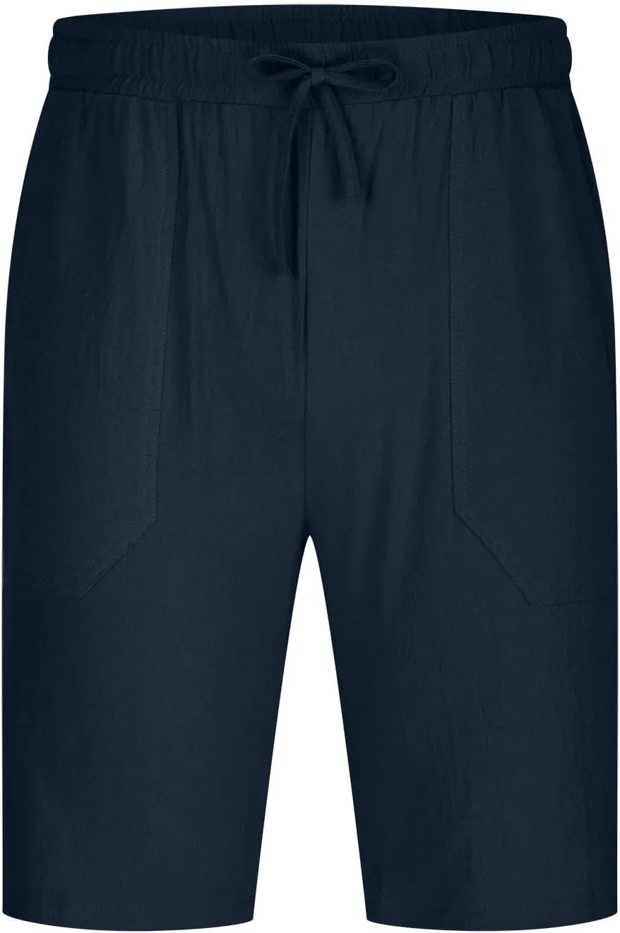 Muscularfit Men's Big & Tall Casual Drawstring Cotton Linen Shorts with Pockets - Regular Fit Stretch Work & Beach Shorts