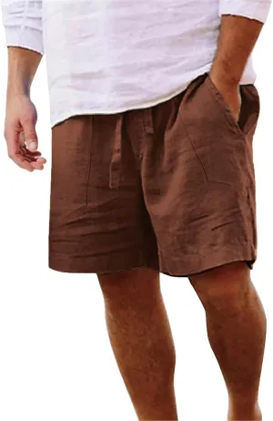 Muscularfit Men's Big & Tall Casual Drawstring Cotton Linen Shorts with Pockets - Regular Fit Stretch Work & Beach Shorts