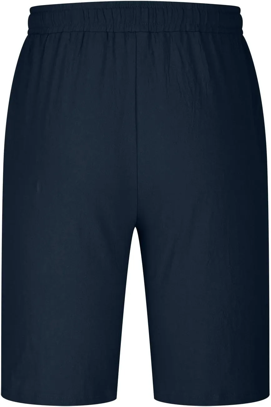 Muscularfit Men's Big & Tall Casual Drawstring Cotton Linen Shorts with Pockets - Regular Fit Stretch Work & Beach Shorts