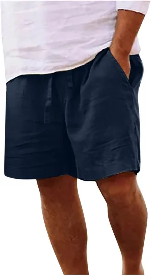 Muscularfit Men's Big & Tall Casual Drawstring Cotton Linen Shorts with Pockets - Regular Fit Stretch Work & Beach Shorts