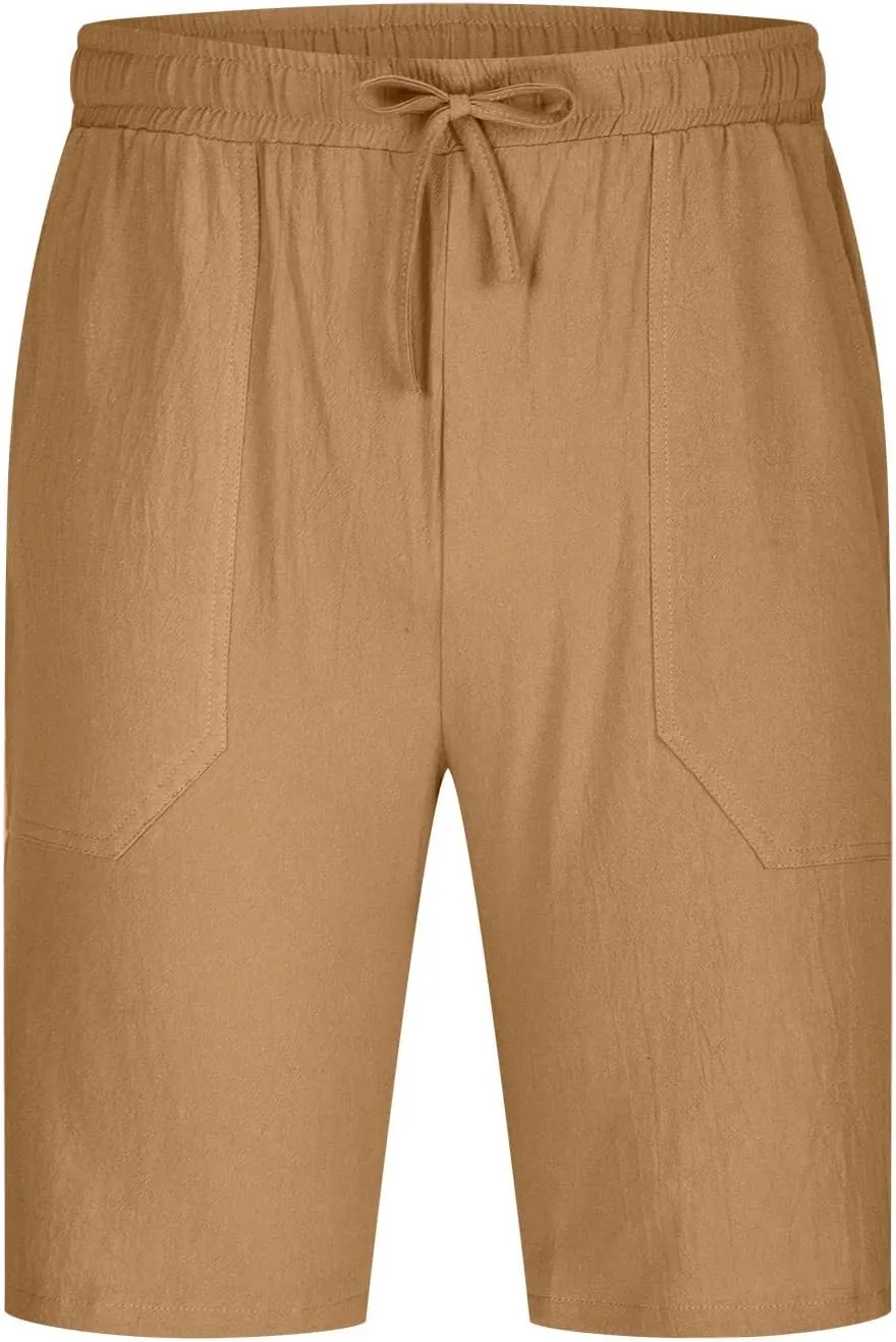 Muscularfit Men's Big & Tall Casual Drawstring Cotton Linen Shorts with Pockets - Regular Fit Stretch Work & Beach Shorts