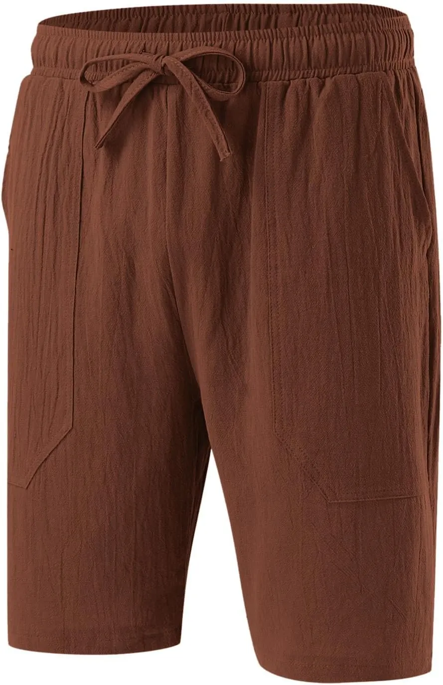 Muscularfit Men's Big & Tall Casual Drawstring Cotton Linen Shorts with Pockets - Regular Fit Stretch Work & Beach Shorts