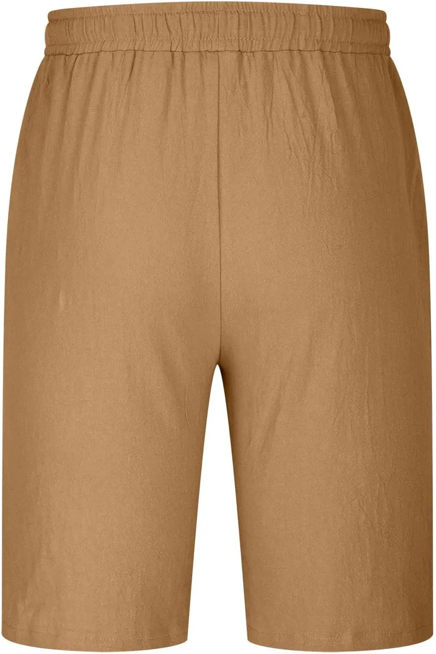 Muscularfit Men's Big & Tall Casual Drawstring Cotton Linen Shorts with Pockets - Regular Fit Stretch Work & Beach Shorts