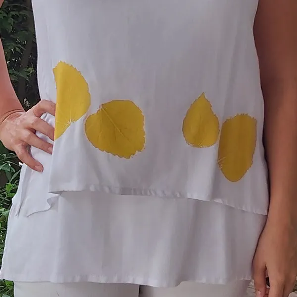 N18/22 Two-Layer Sleeveless Round-Neck Top-Yellow Hibiscus