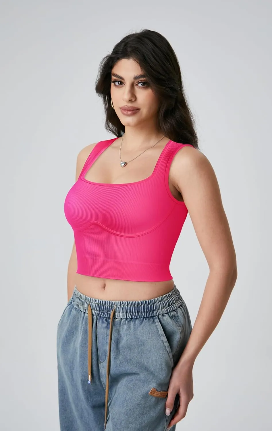 OLCHEE Womens Ribbed Crop Tank Tops Seamless Square Neck Trendy Going Out Basic Shirts 2024 Summer Slim Fit Sexy Y2K Top