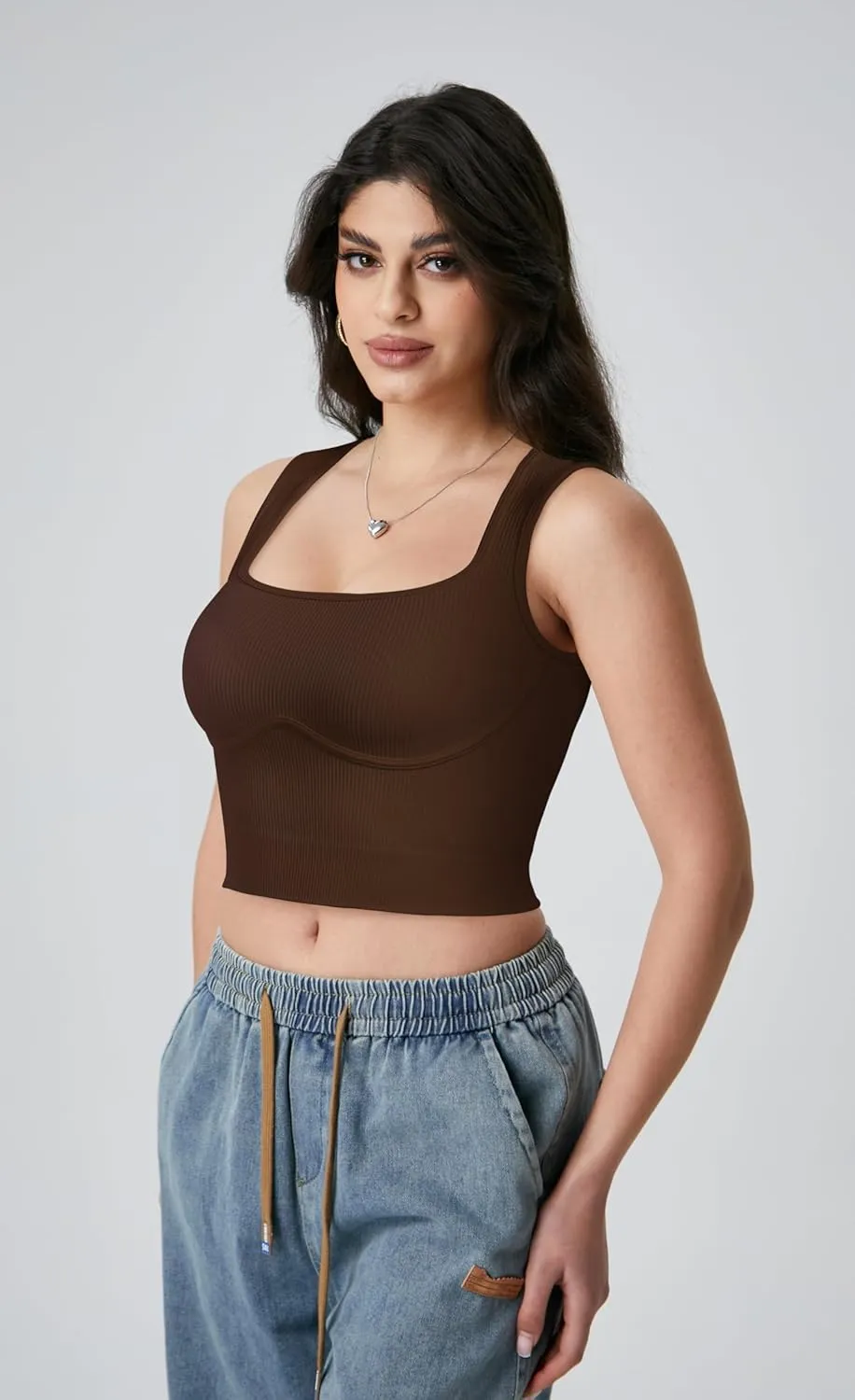 OLCHEE Womens Ribbed Crop Tank Tops Seamless Square Neck Trendy Going Out Basic Shirts 2024 Summer Slim Fit Sexy Y2K Top