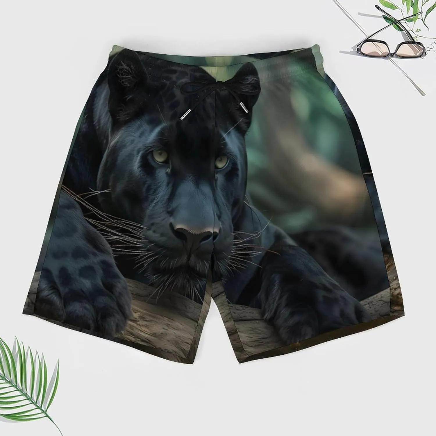 Panthers Male Casual Beach Shorts for Men Elastic Waist Drawstring Swim Shorts With Compression Liner