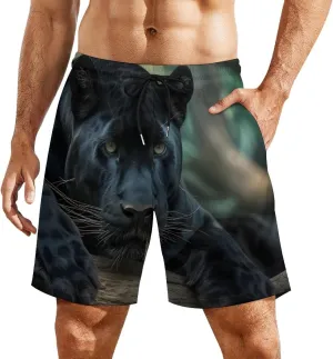 Panthers Male Casual Beach Shorts for Men Elastic Waist Drawstring Swim Shorts With Compression Liner