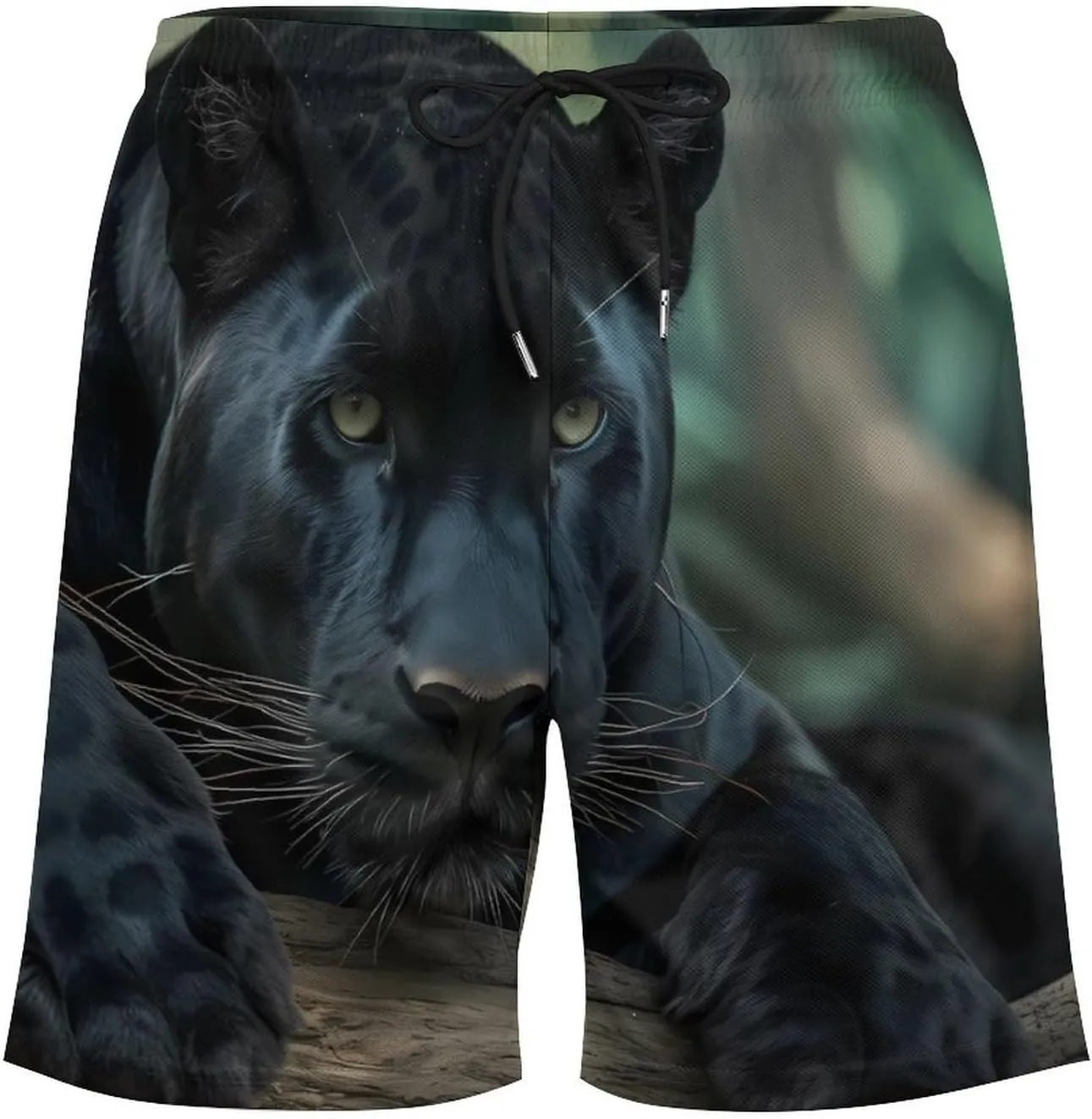 Panthers Male Casual Beach Shorts for Men Elastic Waist Drawstring Swim Shorts With Compression Liner