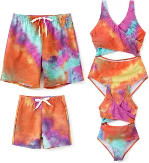 PATPAT Family Matching Swimsuits Swimwear Set for Couples Mommy and Me Striped Spliced Bathing One-Piece Swimsuits