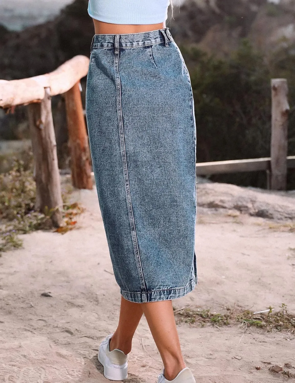 Perbai Womens High Waisted Long Denim Skirt Slim Button Front Split Jean Pencil Skirt