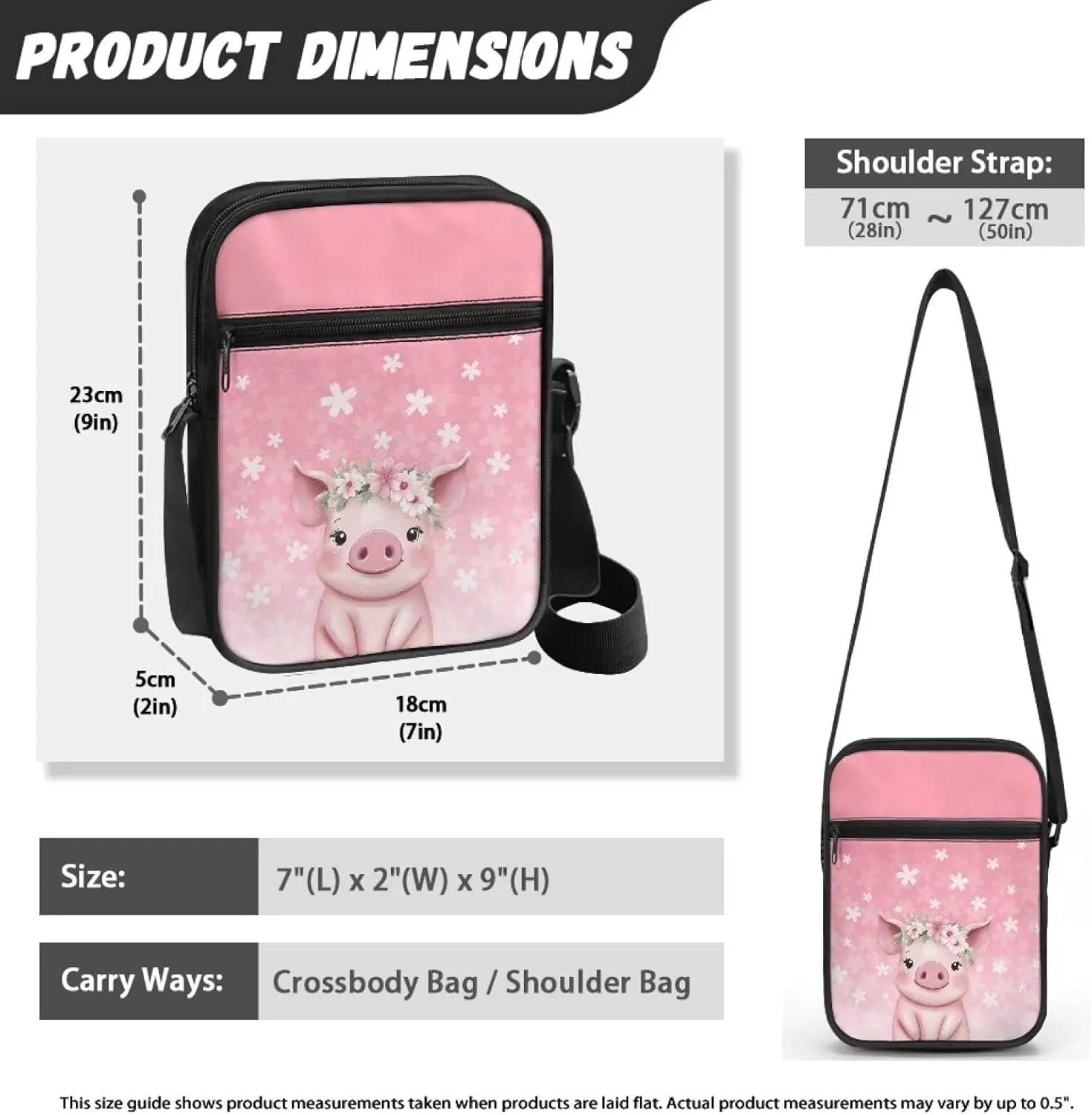 Pig Pattern Crossbody Shoulder Bag Small Sling Bag for Women Satchel Messenger Bags