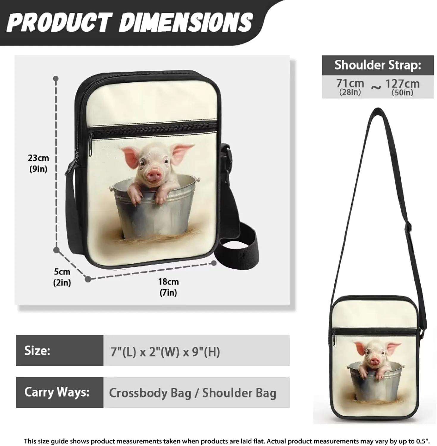 Pig Pattern Crossbody Shoulder Bag Small Sling Bag for Women Satchel Messenger Bags