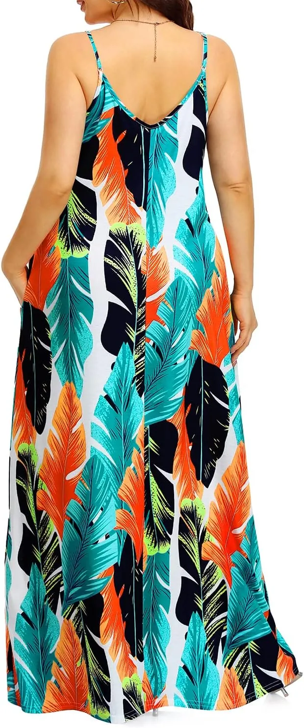 Pinup Fashion Women's Summer Maxi Dress Plus Size Sleeveless Spaghetti Strap Beach Long Dresses