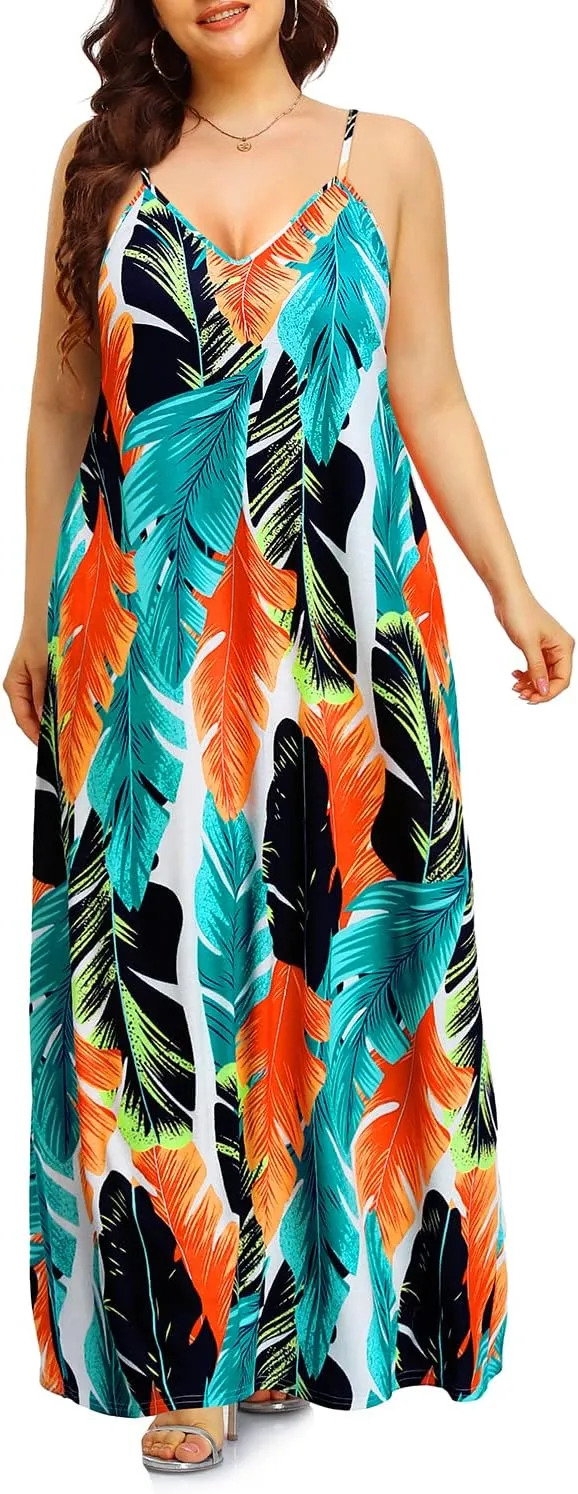 Pinup Fashion Women's Summer Maxi Dress Plus Size Sleeveless Spaghetti Strap Beach Long Dresses