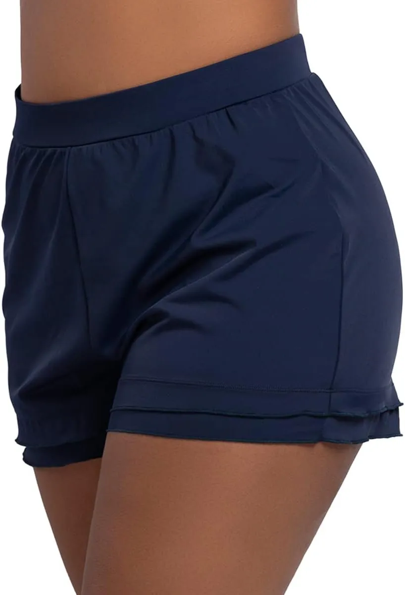 Plus-Size Swim Shorts for Women Solid Swimwear Bottoms Swim Board Shorts with Panty