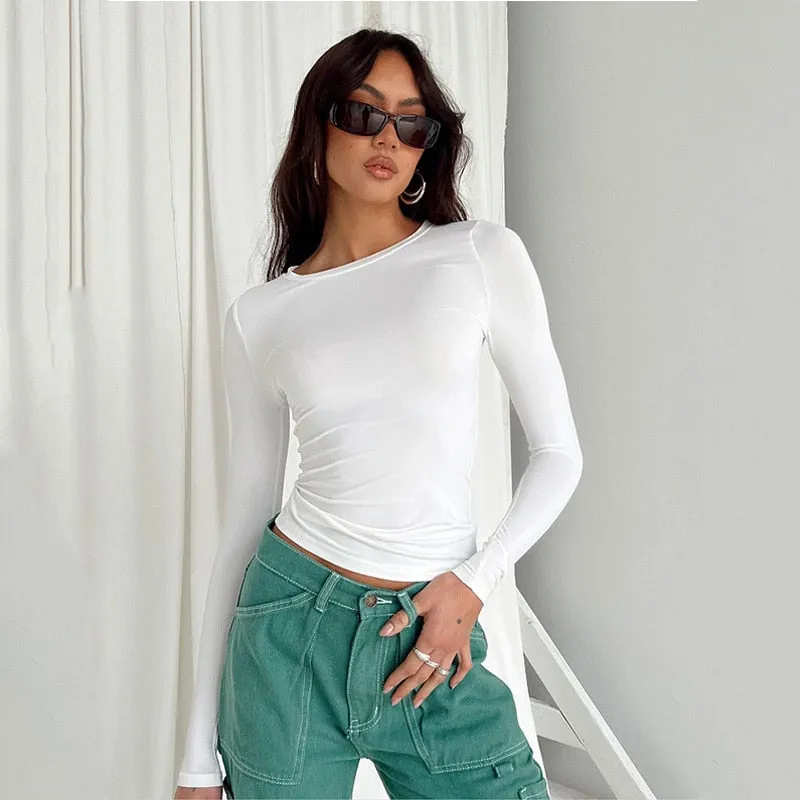 Purpdrank - Women Casual Long Sleeve T-Shirts Spring Autumn Solid Slim Fit Pullovers Tees Shirts Female Streetwear Base Tees Tops  Casual
