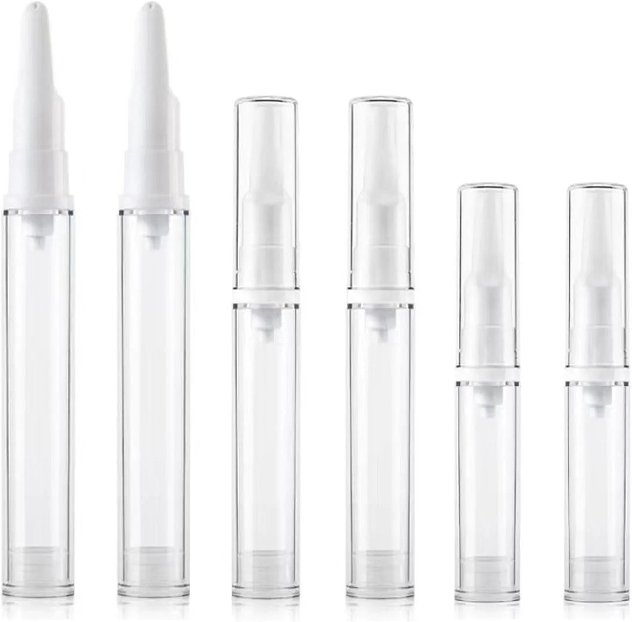 Qeuly 6 Pack Airless Pump Jars Travel Foundation Container, Travel Size Eye Cream Dispenser Empty Refillable Cosmetic Pump Bottles for Lotion Skincare Serum (5ml 10ml 15ml) (SN-15105)