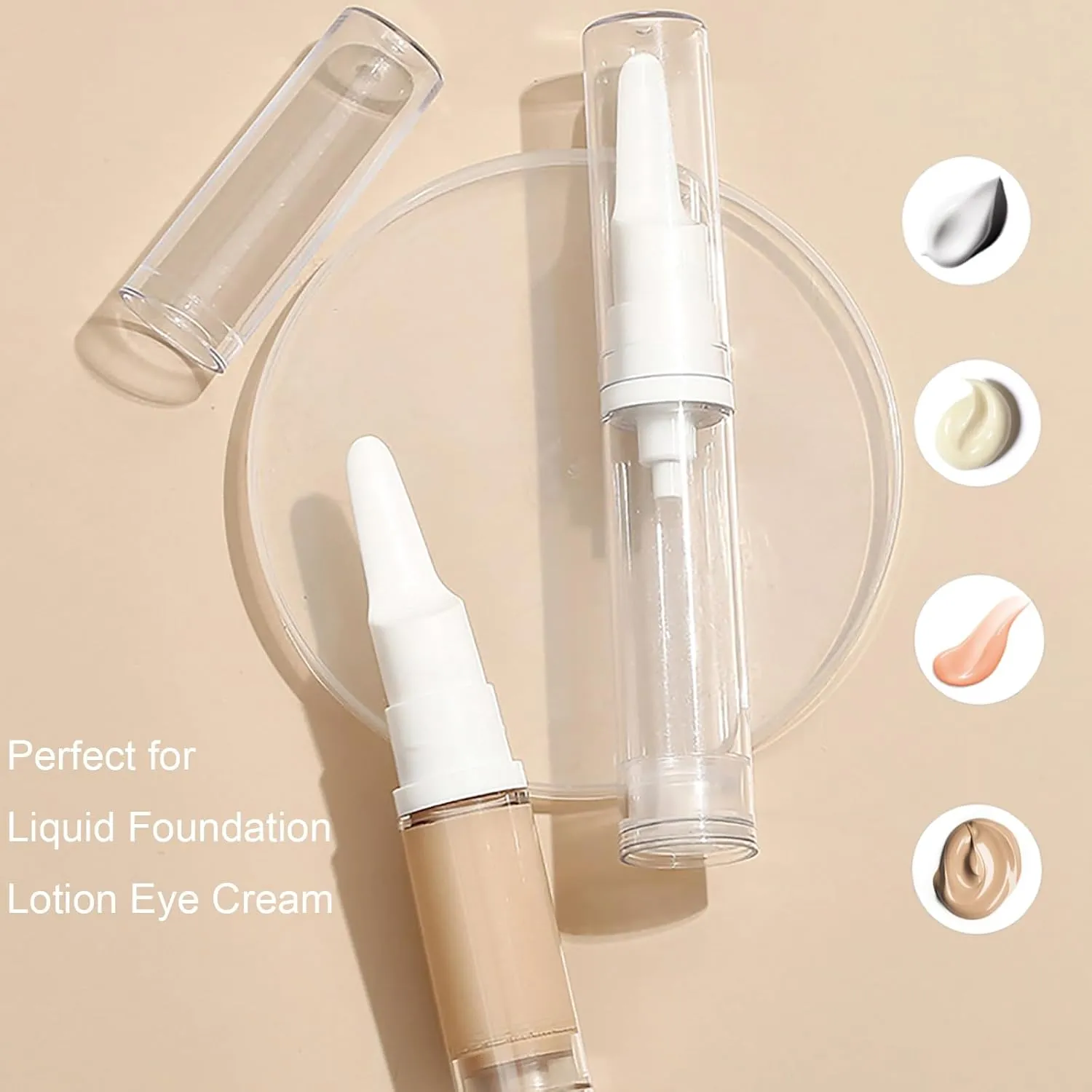 Qeuly 6 Pack Airless Pump Jars Travel Foundation Container, Travel Size Eye Cream Dispenser Empty Refillable Cosmetic Pump Bottles for Lotion Skincare Serum (5ml 10ml 15ml) (SN-15105)