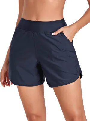 RELLECIGA Women's 5" High Waisted Board Shorts UPF 50  Quick Dry Swim Shorts with Liner Pockets