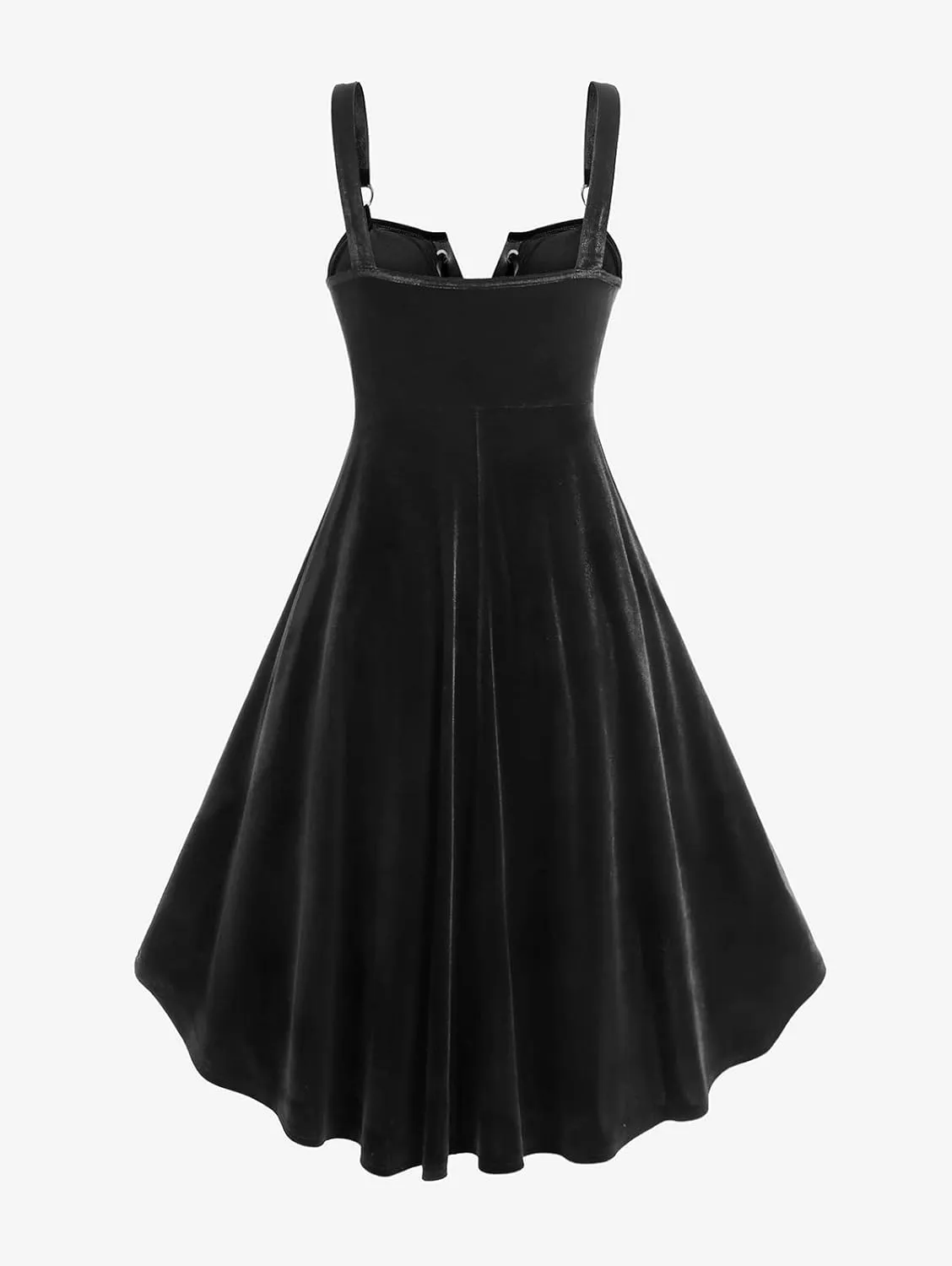 ROSE GAL Rosegal Gothic Lace Up Grommets High Low Velvet Midi Dress