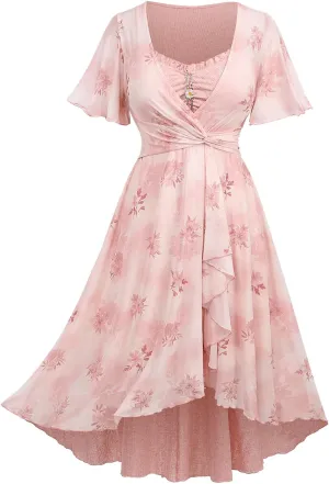 ROSE GAL Rosegal Women Plus Size Flutter Sleeves Ombre Floral Print A Line Midi Dress
