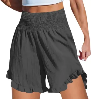 Ruffle Shorts Women Casual Loose High Waisted Boho Flowy Shorts Lightweight Summer Beach Short Pants 2025
