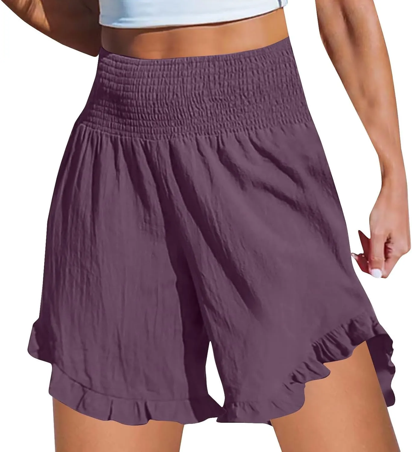 Ruffle Shorts Women Casual Loose High Waisted Boho Flowy Shorts Lightweight Summer Beach Short Pants 2025