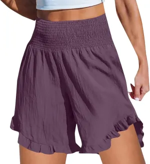 Ruffle Shorts Women Casual Loose High Waisted Boho Flowy Shorts Lightweight Summer Beach Short Pants 2025