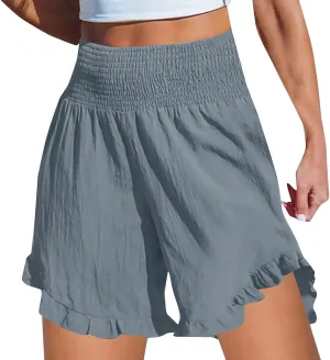 Ruffle Shorts Women Casual Loose High Waisted Boho Flowy Shorts Lightweight Summer Beach Short Pants 2025