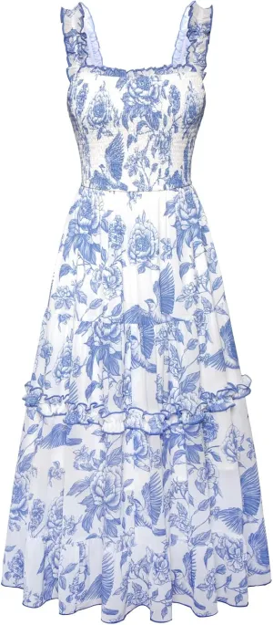 Scarlet Darkness Cottagecore Dresses for Women 2025 Smocked Floral Dress Flowy Sundress