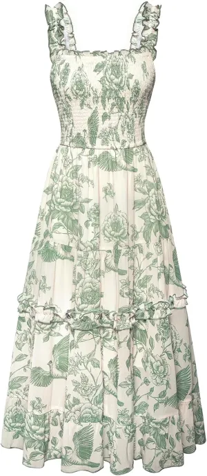 Scarlet Darkness Cottagecore Dresses for Women 2025 Smocked Floral Dress Flowy Sundress