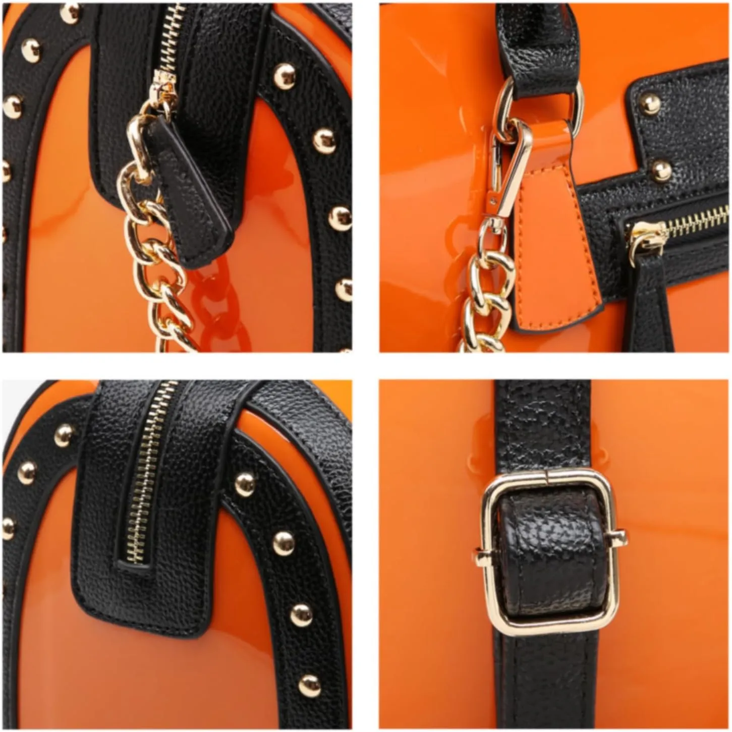 Shiny Patent Faux Leather Handbags Women Barrel Purses Top Handle Satchel Bags Shoulder Bag (Large Orange)