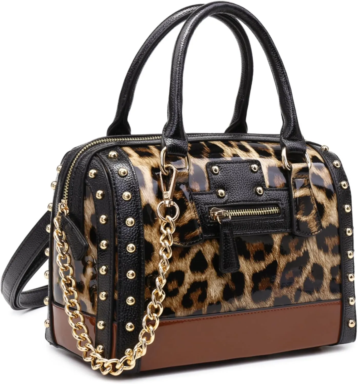 Shiny Patent Faux Leather Handbags Women Barrel Purses Top Handle Satchel Bags Shoulder Bag (Large Orange)