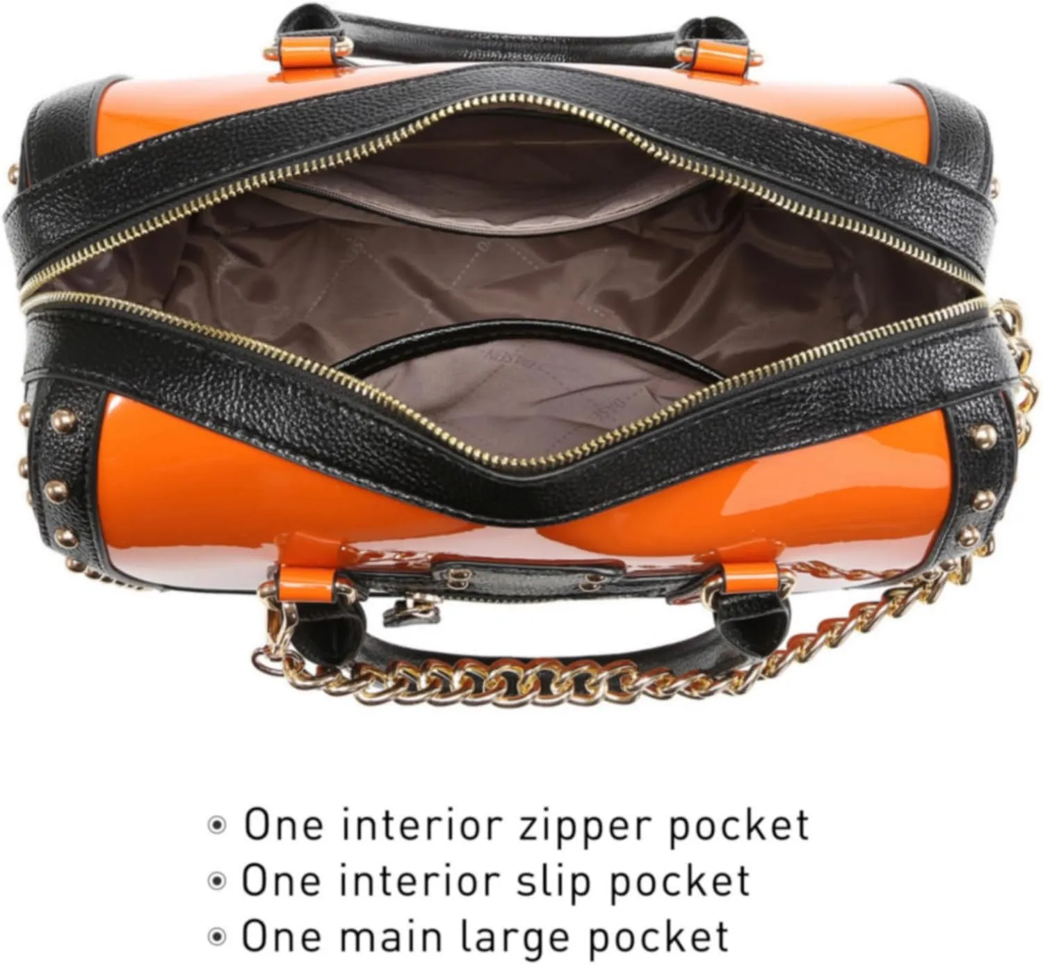 Shiny Patent Faux Leather Handbags Women Barrel Purses Top Handle Satchel Bags Shoulder Bag (Large Orange)