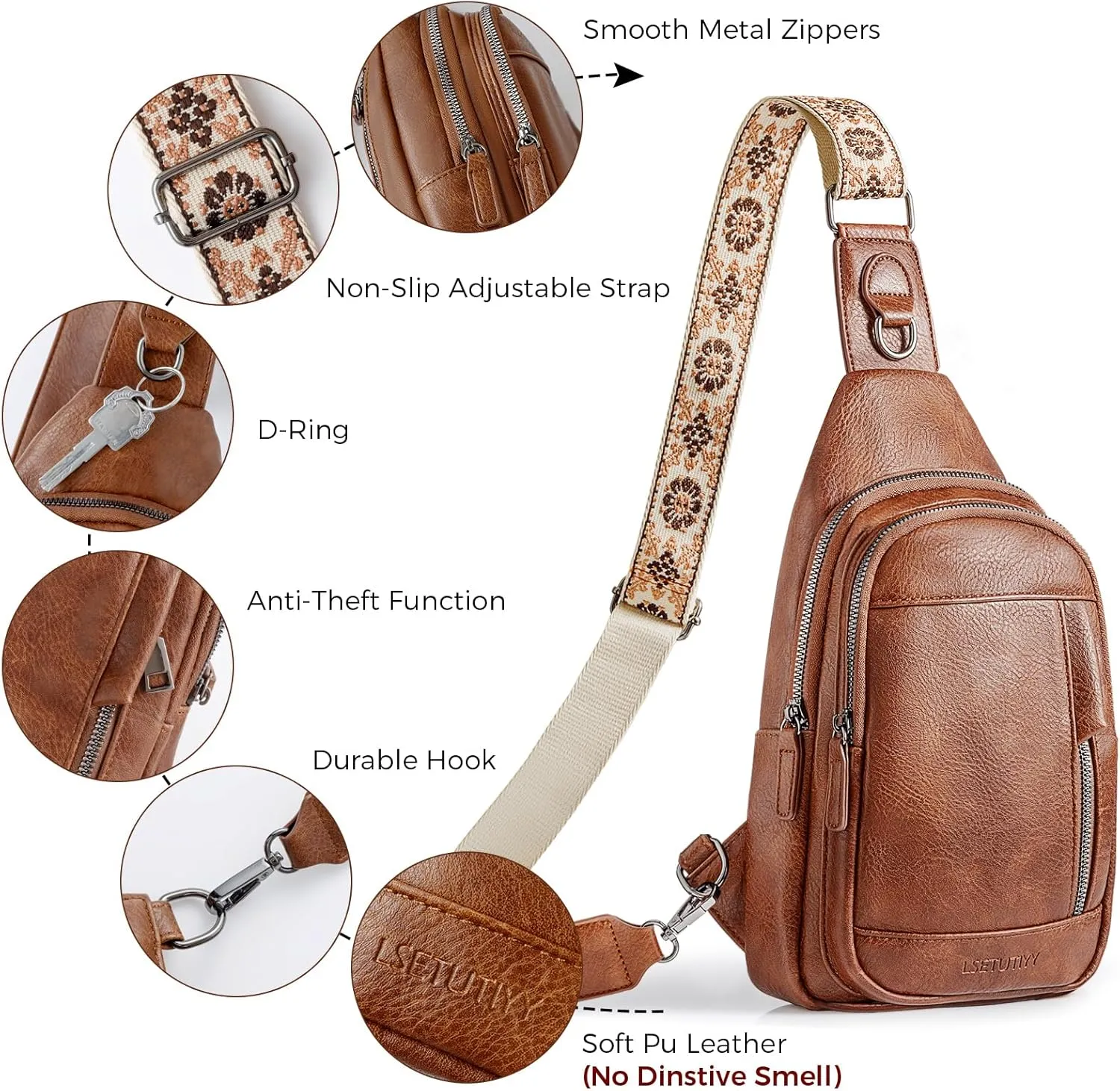 Small Sling Bag for Women, Vegan Leather Crossbody Bags for Women Trendy Designer Ladies Fanny Pack Chest Bag Purse