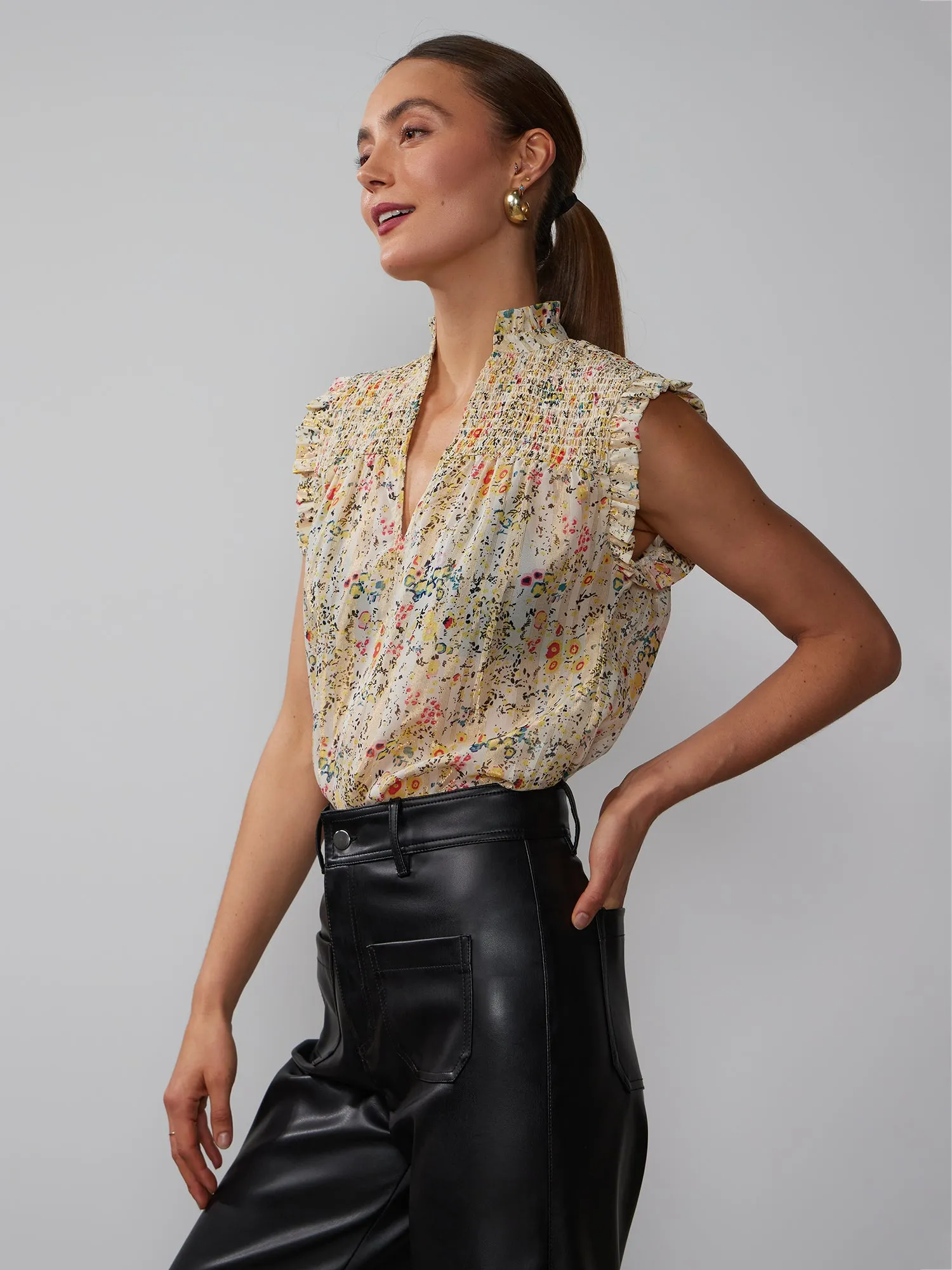 Smock Yoke Lurex Floral Blouse