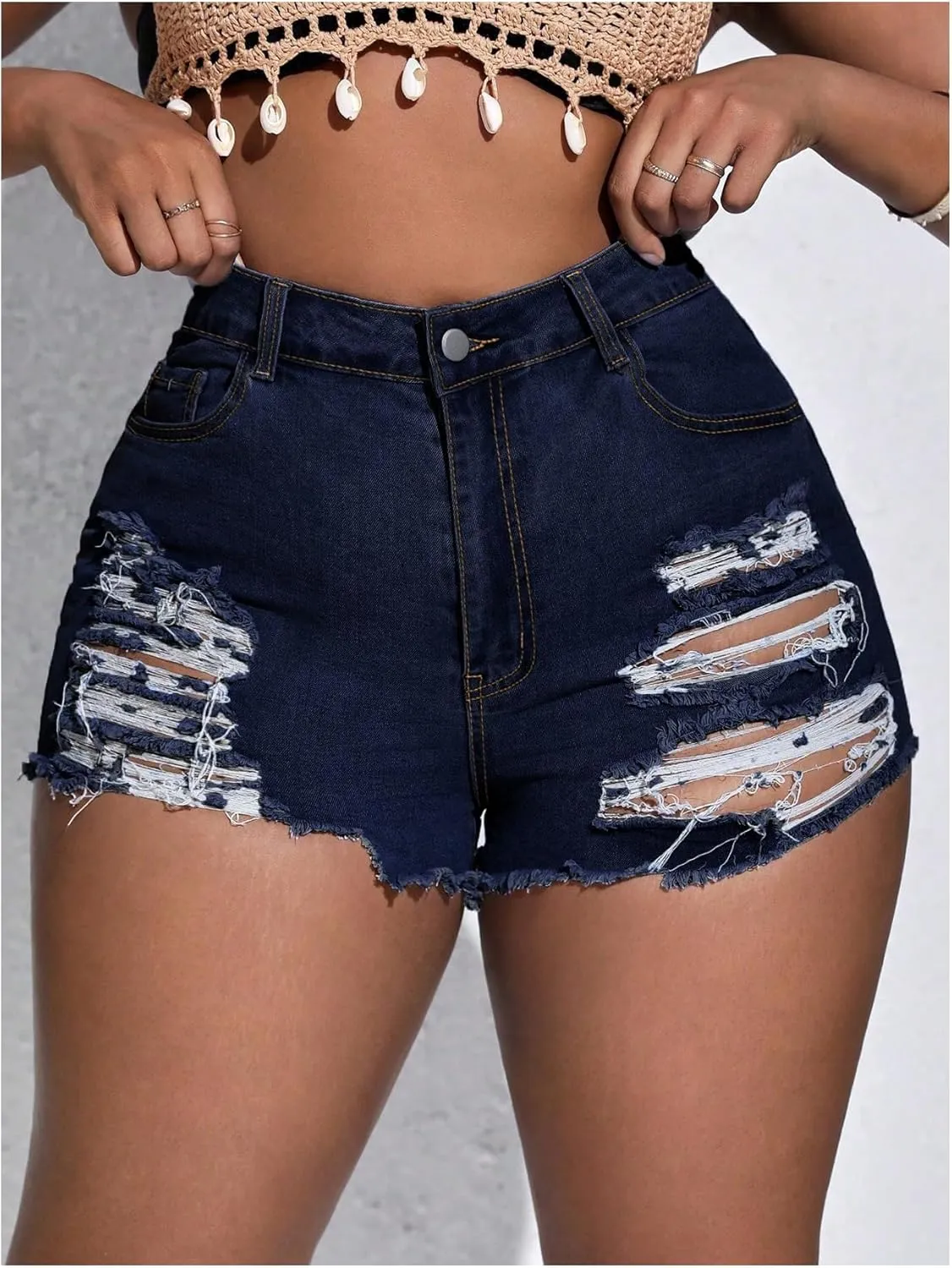 SOLY HUX Women's Plus Size Ripped Denim Shorts Casual Summer High Waisted Skinny Jean Shorts