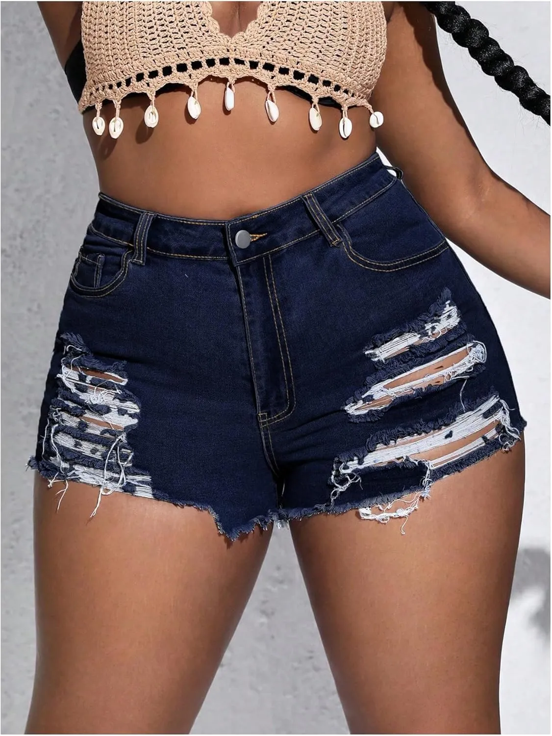 SOLY HUX Women's Plus Size Ripped Denim Shorts Casual Summer High Waisted Skinny Jean Shorts