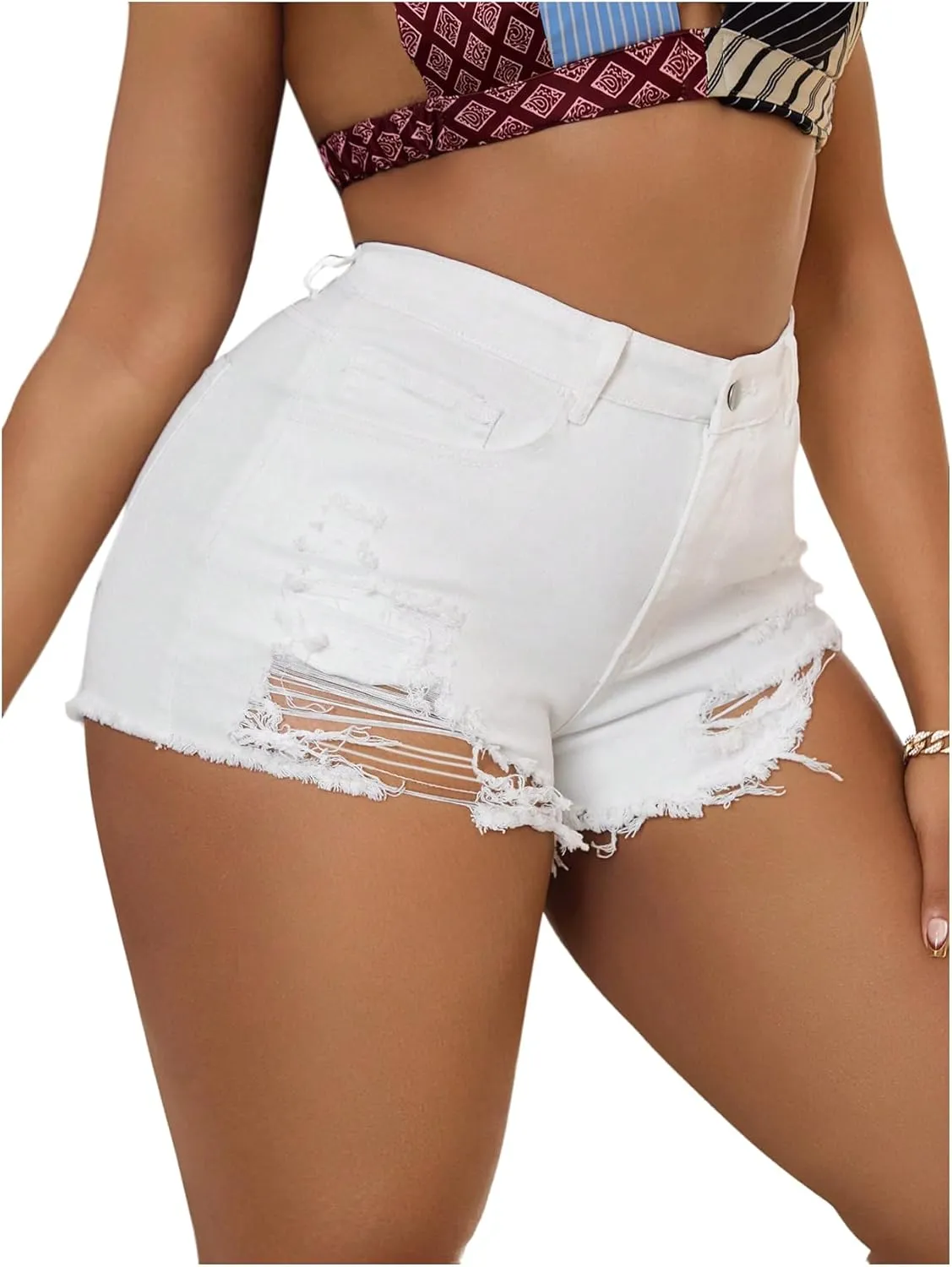 SOLY HUX Women's Plus Size Ripped Denim Shorts Casual Summer High Waisted Skinny Jean Shorts