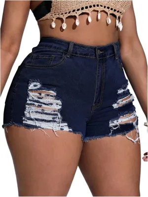 SOLY HUX Women's Plus Size Ripped Denim Shorts Casual Summer High Waisted Skinny Jean Shorts