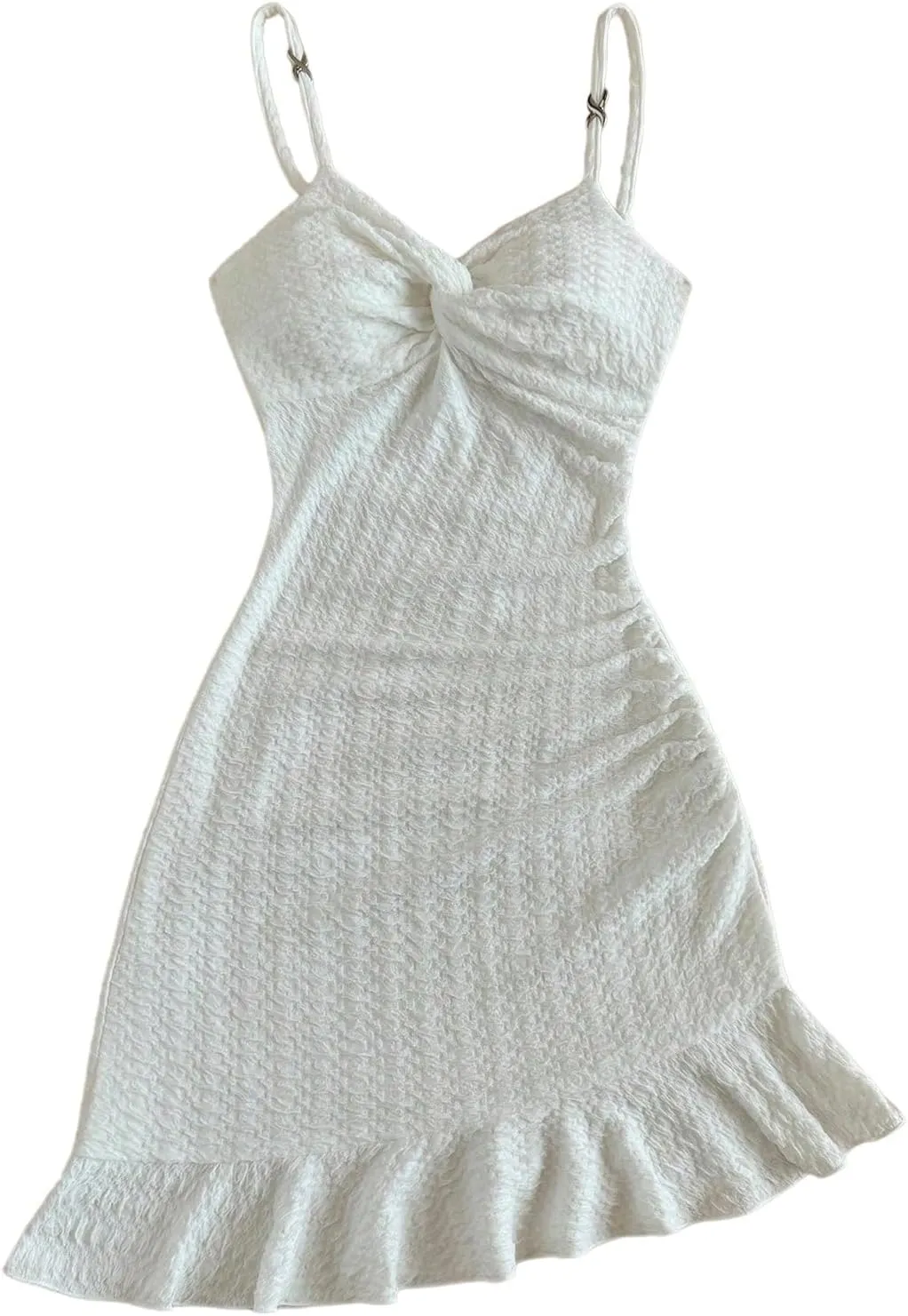 SOLY HUX Women's Twist Bodycon Mini Dress V Neck Spaghetti Strap Ruffle Hem Summer Cami Dresses