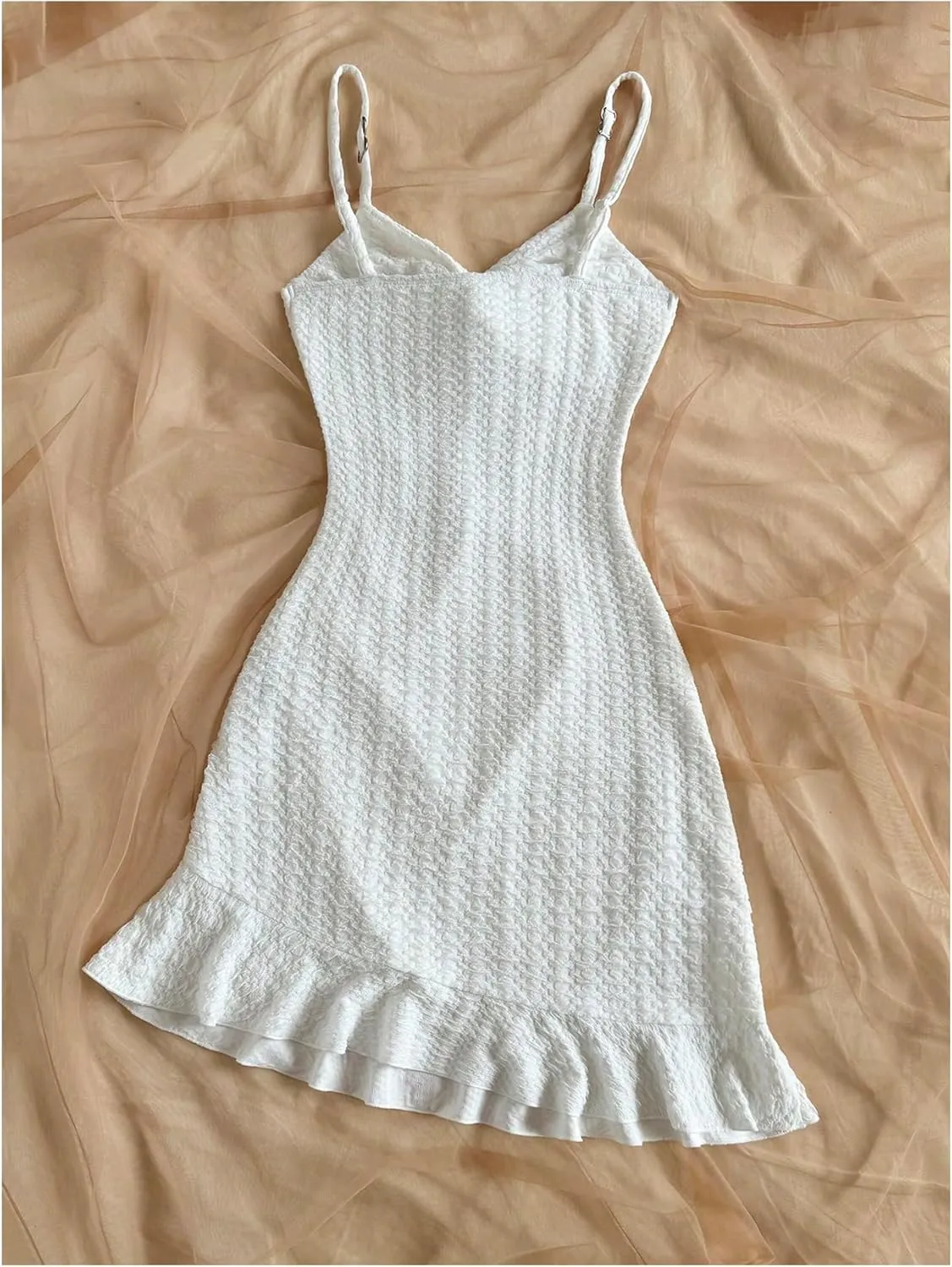 SOLY HUX Women's Twist Bodycon Mini Dress V Neck Spaghetti Strap Ruffle Hem Summer Cami Dresses